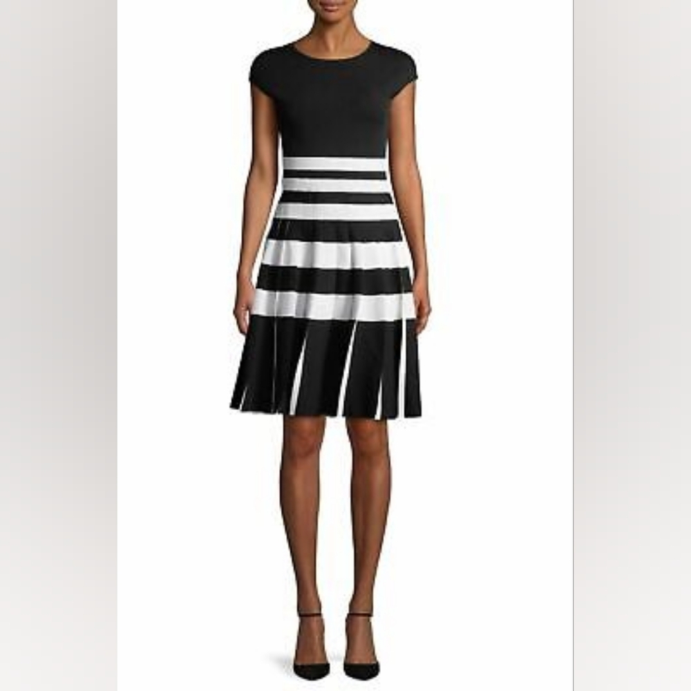 $4,000 NEW CAROLINA HERRERA BLK WHT MIDI DRESS US XL